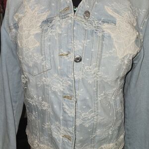 Women's Reversible Light Blue Lace Denim Jacket- Brand New